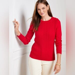 Talbots Allover Cable Crewneck Sweater Size 3X Red Pullover Button Shoulder